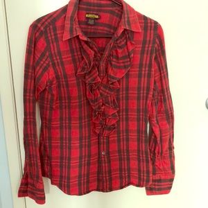 Buffalo Plaid with Ruffle accent button shirt